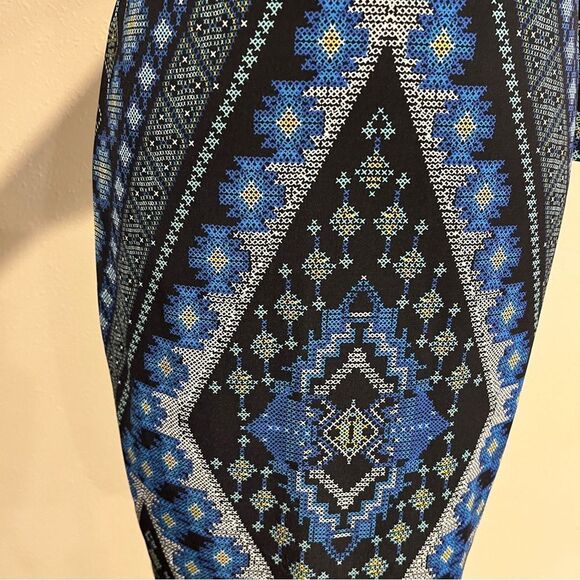 Blue Geometric floral fake cross stitching Pattern Dress size small - Picture 5 of 14